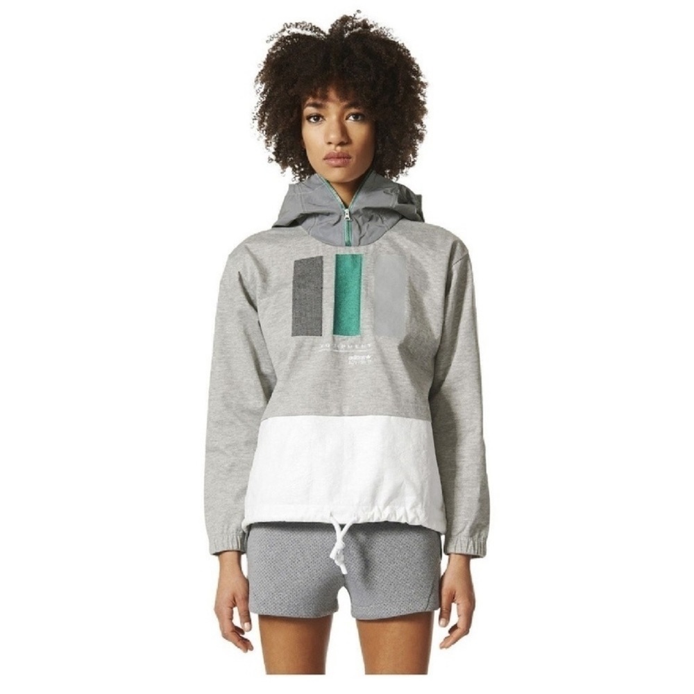Adidas EQT Pullover Gray Green Windbreaker Hoodie Jacket Womens Size XS